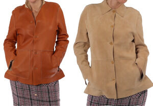 Belvest Brown Beige Reversible Suede Leather Button Down Jacket Size 40 US 6
